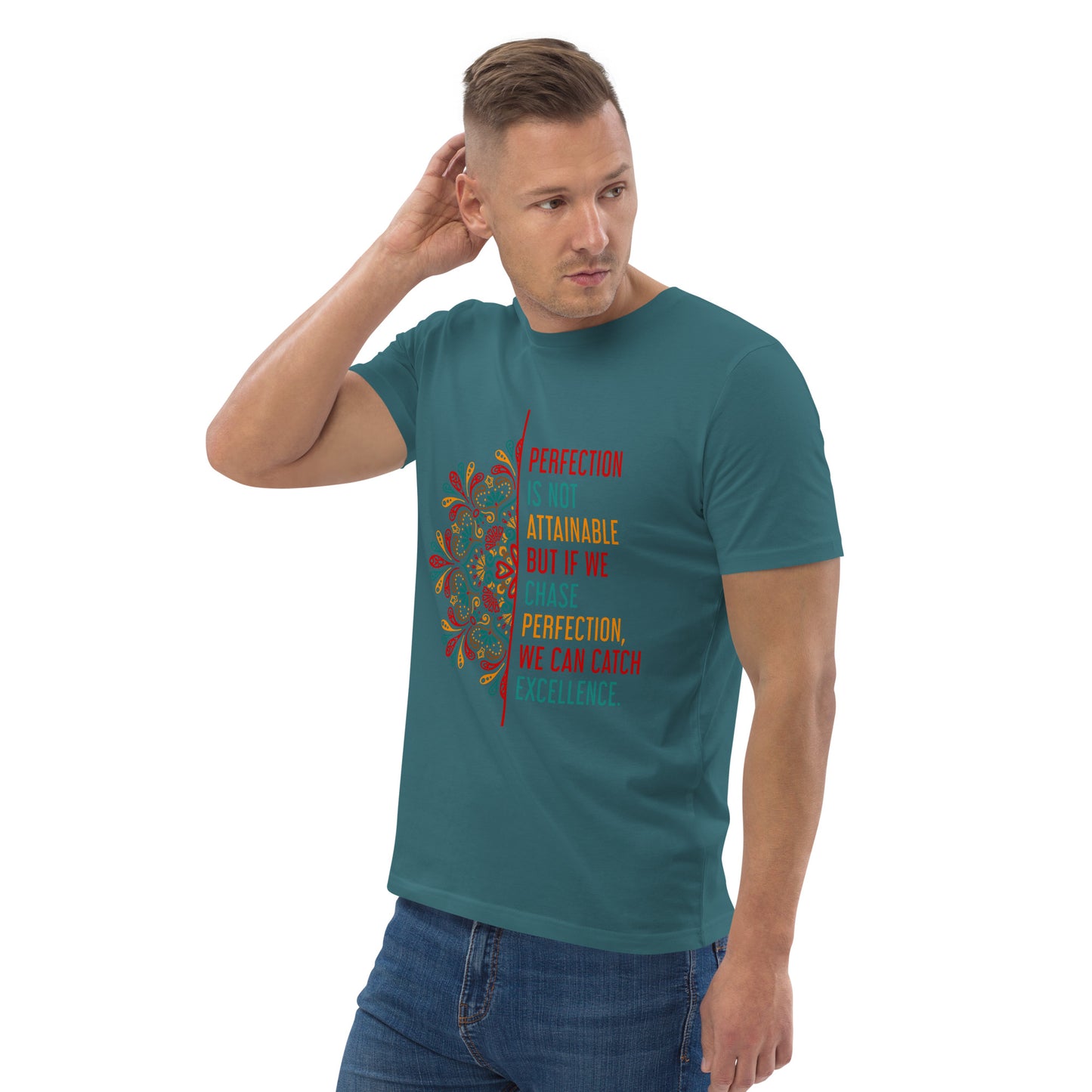 HOMAIX T-shirt unisexe en coton biologique avec message inspirant "Perfection is not attainable"
