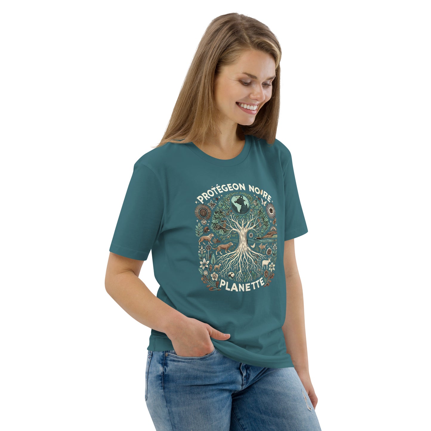 HOMAIX T-shirt unisexe en coton biologique avec design "Protégeons notre planète"
