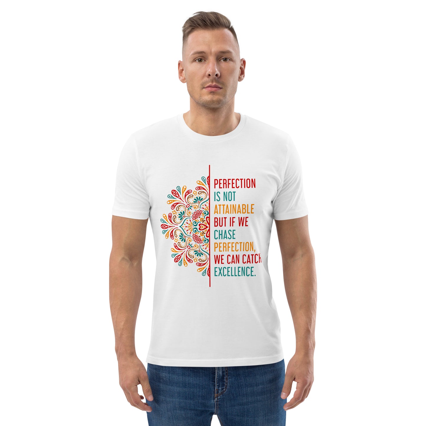 HOMAIX T-shirt unisexe en coton biologique avec message inspirant "Perfection is not attainable"