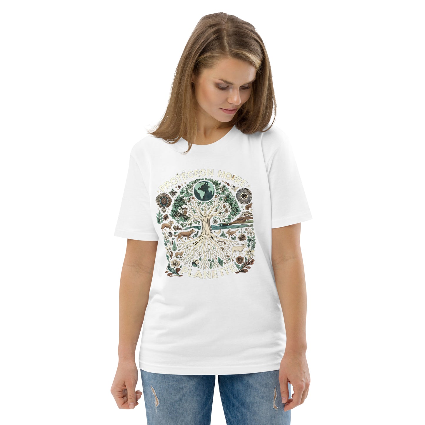 HOMAIX T-shirt unisexe en coton biologique avec design "Protégeons notre planète"