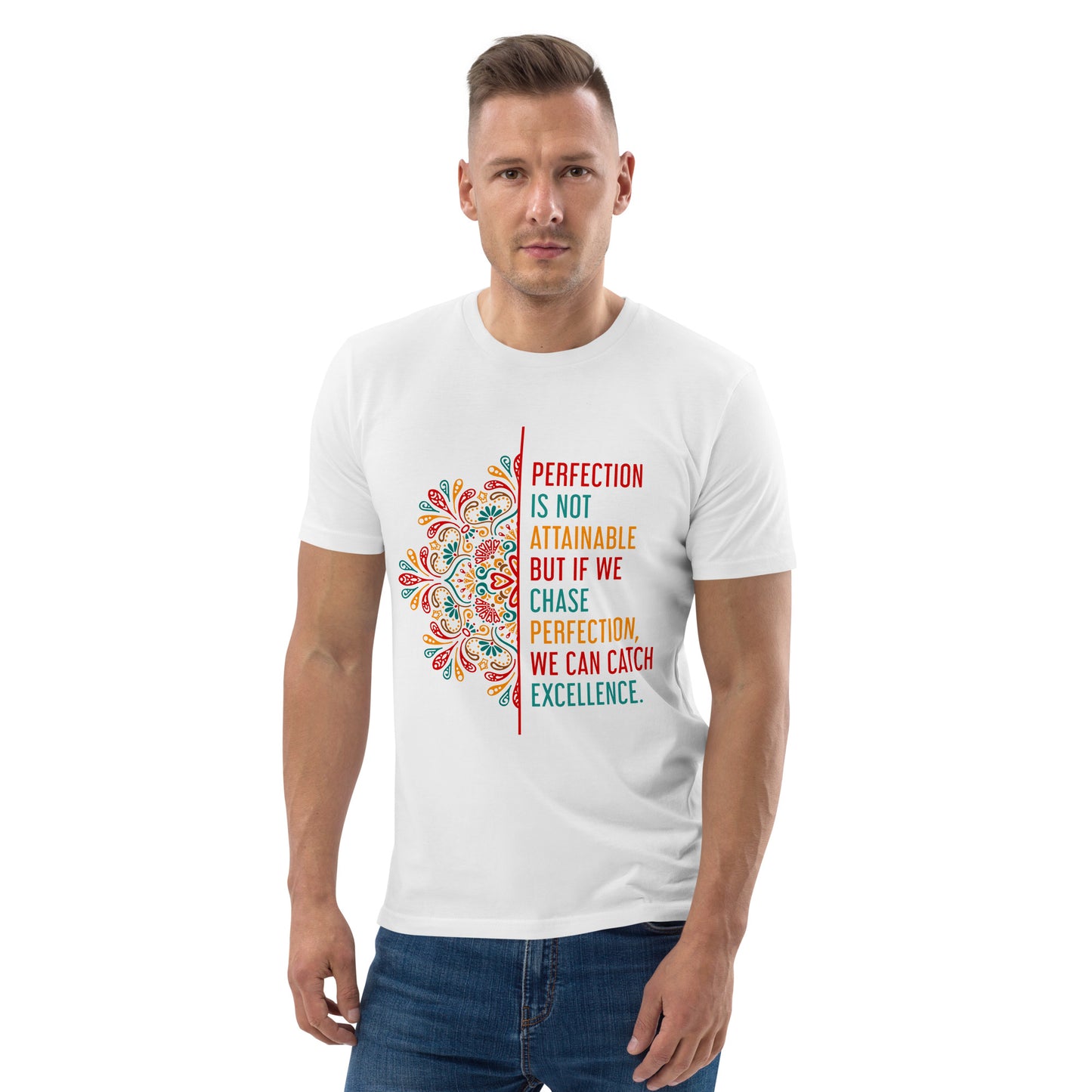 HOMAIX T-shirt unisexe en coton biologique avec message inspirant "Perfection is not attainable"