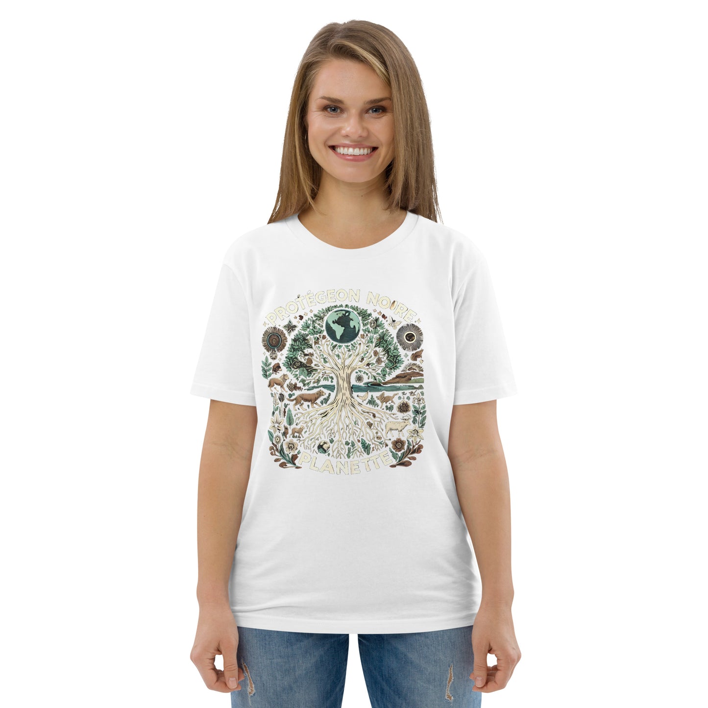 HOMAIX T-shirt unisexe en coton biologique avec design "Protégeons notre planète"